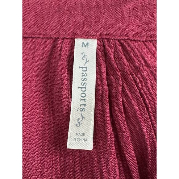 Passports Women’s Top Sz M Baby Doll Peasant Boho Lace Up Tie Neckline - Picture 10 of 14